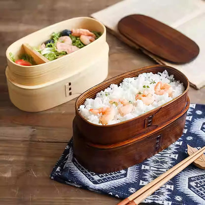 Boîte à bento deux couche artisanale en bois de cèdre style japonais