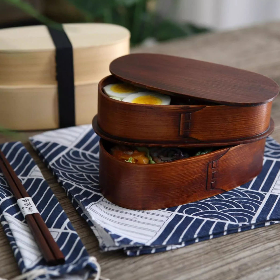 Boîte à bento deux couche artisanale en bois de cèdre style japonais