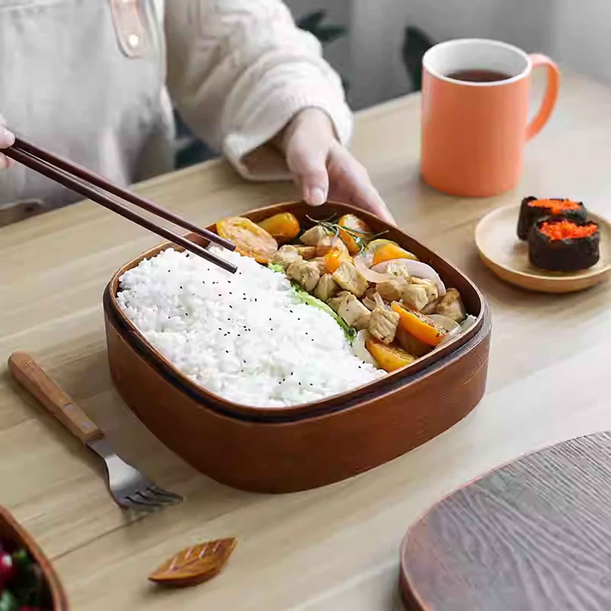 Bento carré à deux étages en bois de cèdre 