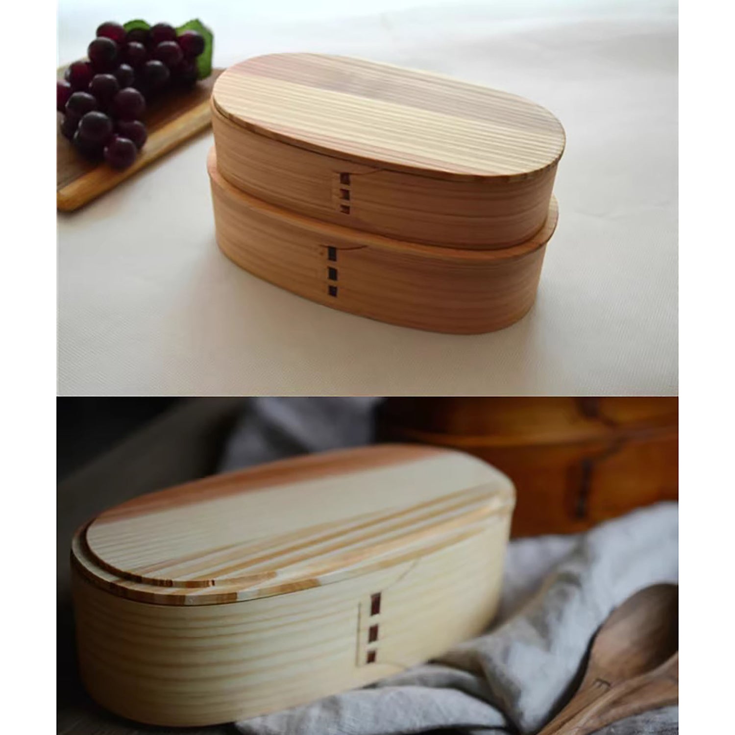 Boîte à bento deux couche artisanale en bois de cèdre style japonais