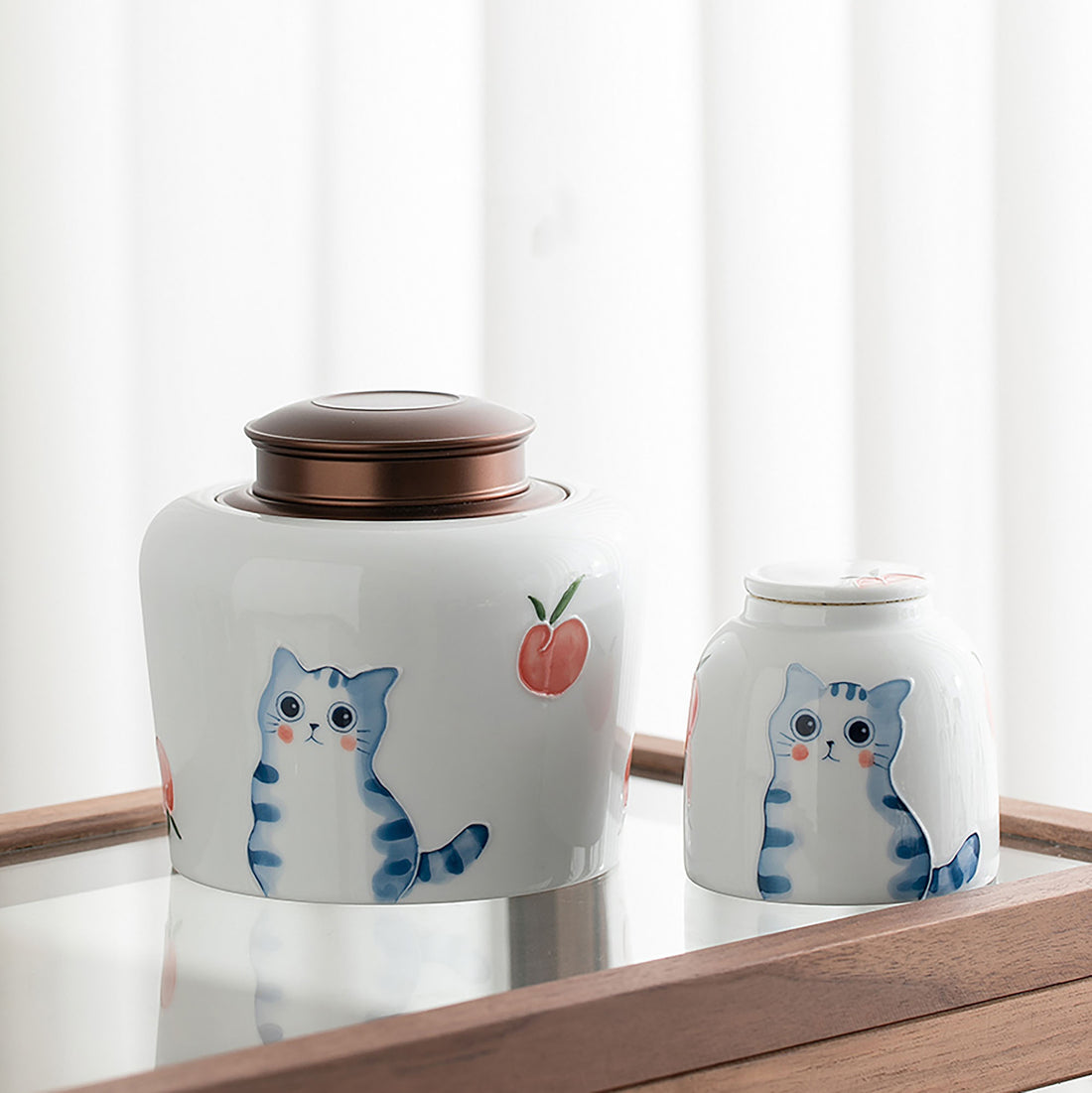 Boite à thé en porcelaine avec bel design mignon chat bonheur