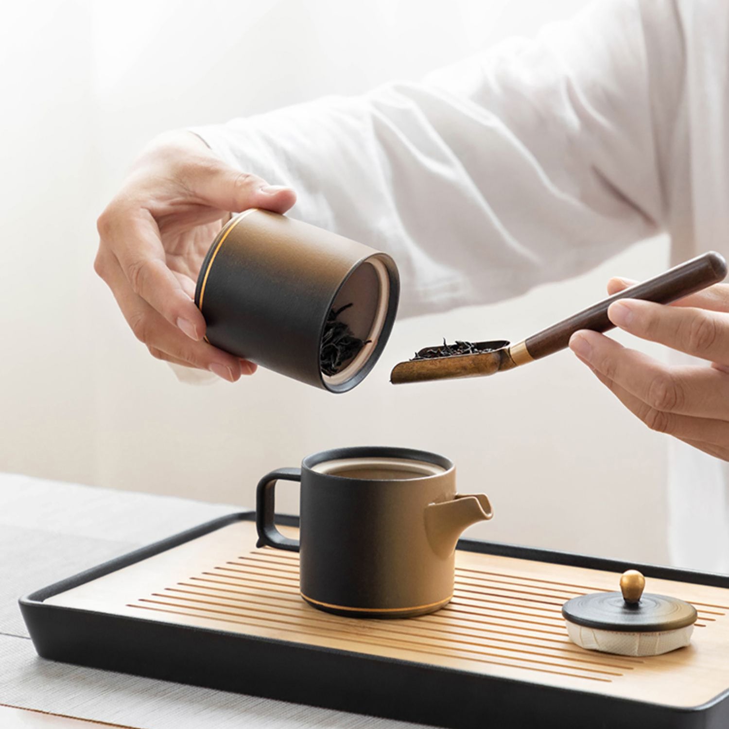 Boite à thé en porcelaine avec effet naturel céladon 