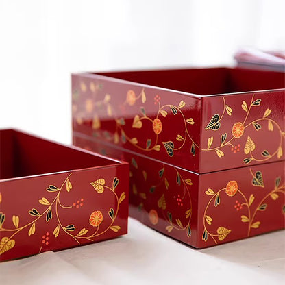 Boîte de rangement japonaise en laque Yamanaka à trois niveaux motif lapin