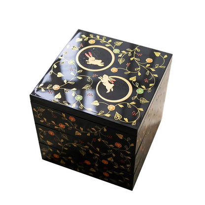 Boîte de rangement japonaise en laque Yamanaka à trois niveaux motif lapin