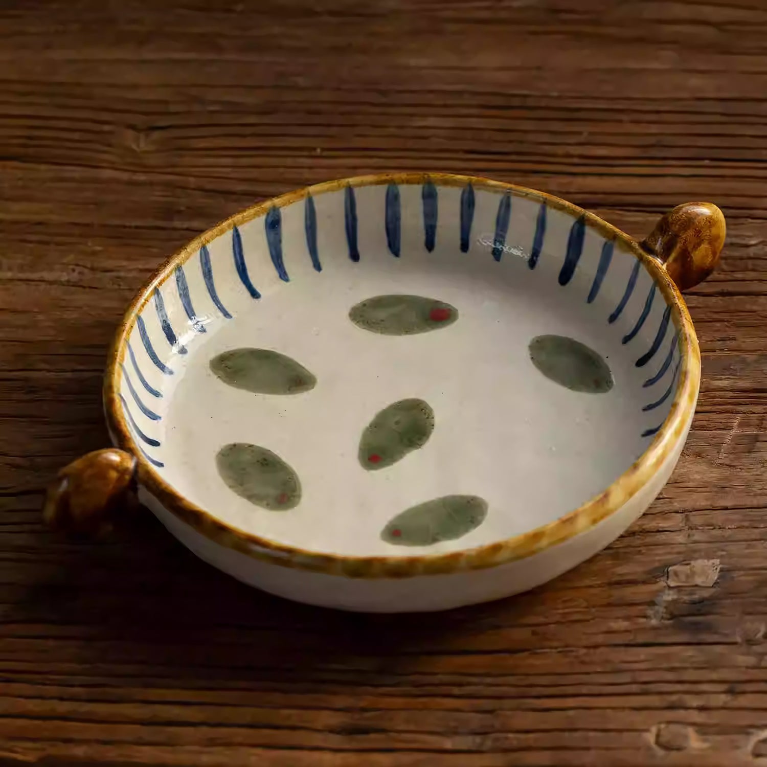 Vaisselle en céramique Minoyaki motif petites feuilles peint à la main