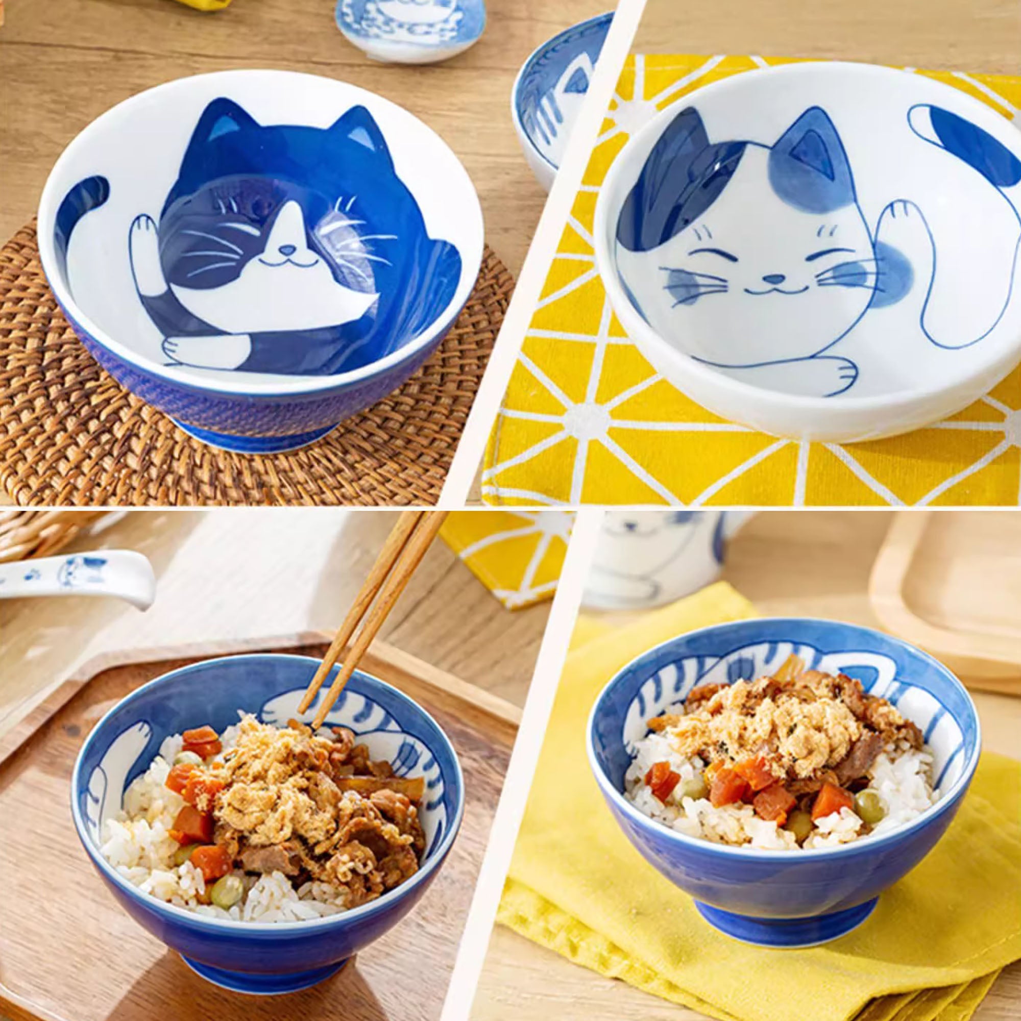 Bol japonais Mino-yaki motif chat