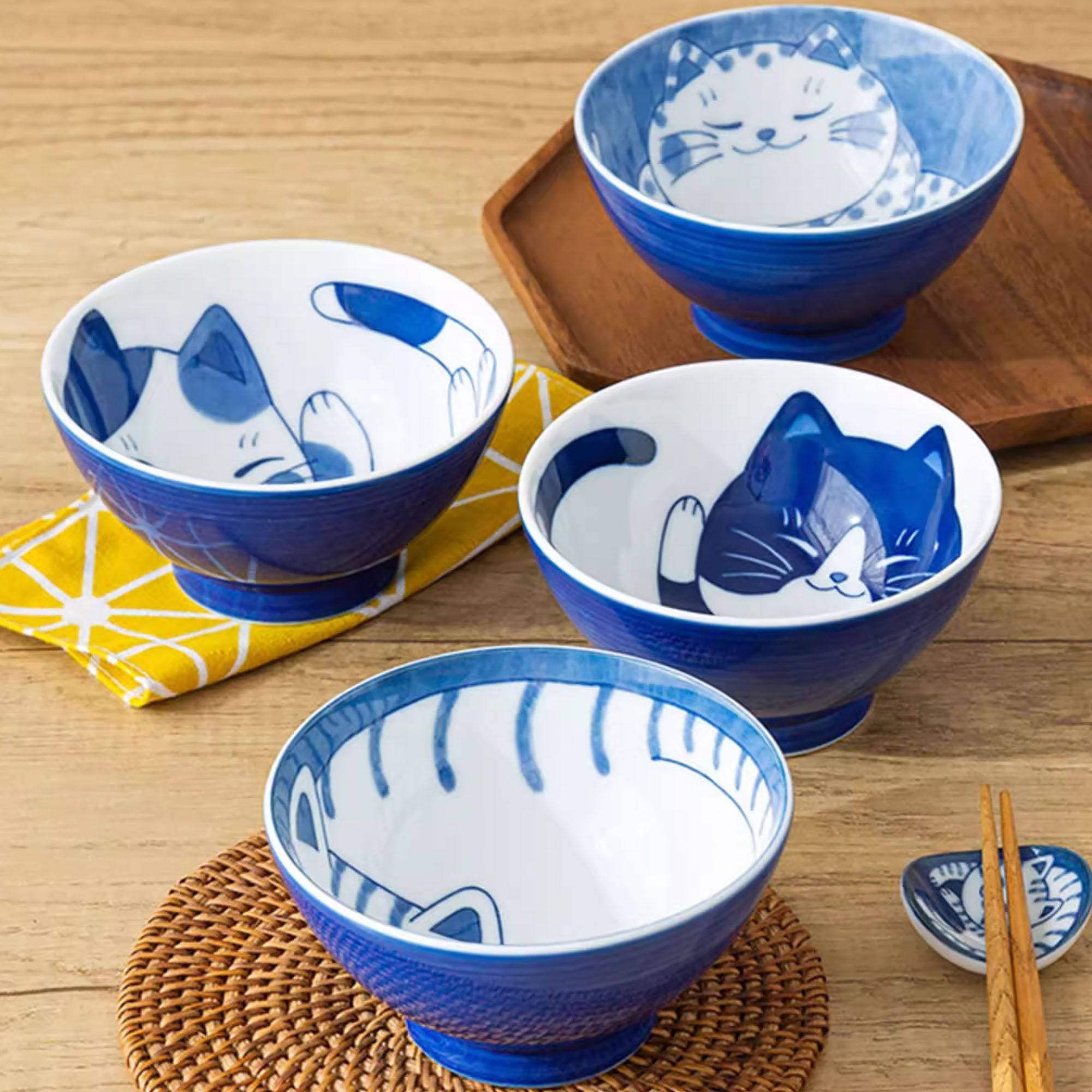 Bol japonais Mino-yaki motif chat