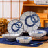 Vaisselle Minoyaki motif double anneau bleu et blanc