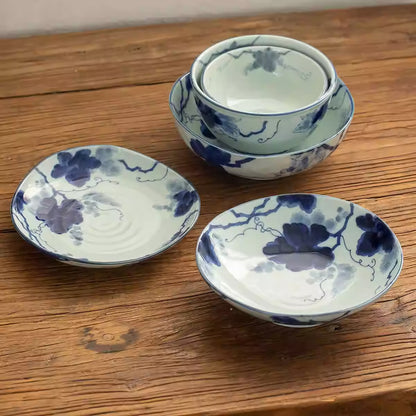 Vaisselle Minoyaki à motif bleu indigo “Kasuri”