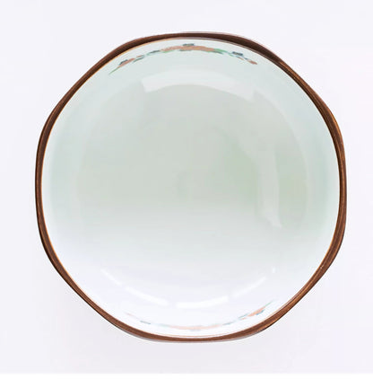 Bol octogonal Minoyaki avec motifs floraux teintés