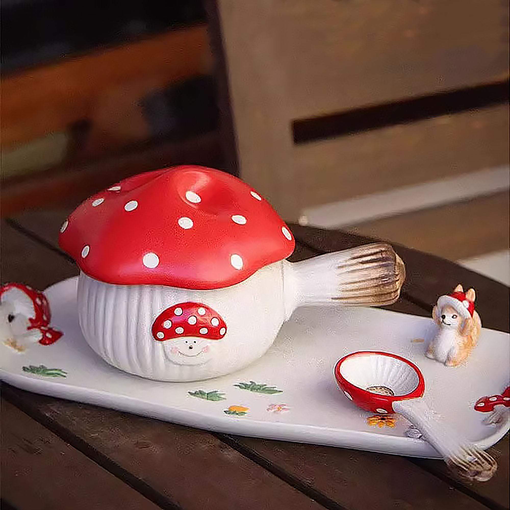 Mushroom shaped breakfast dishes