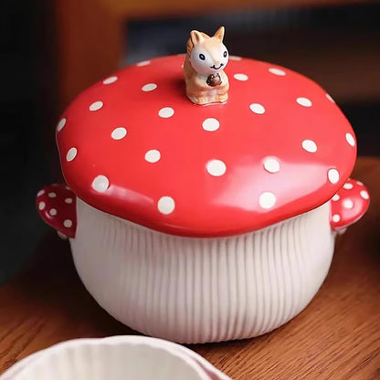 Bol à ramen avec couvercle en forme de champignon féérique