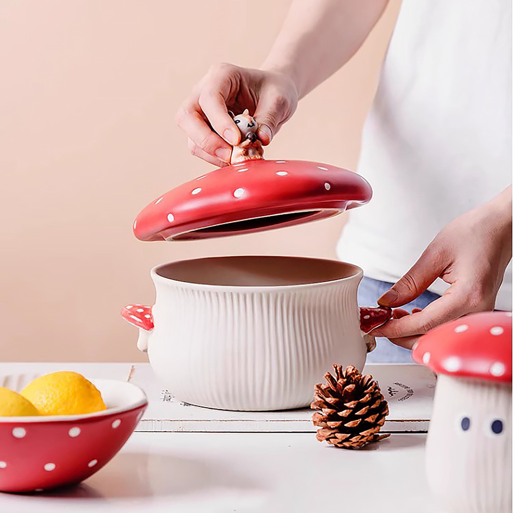 Bol à ramen avec couvercle en forme de champignon féérique