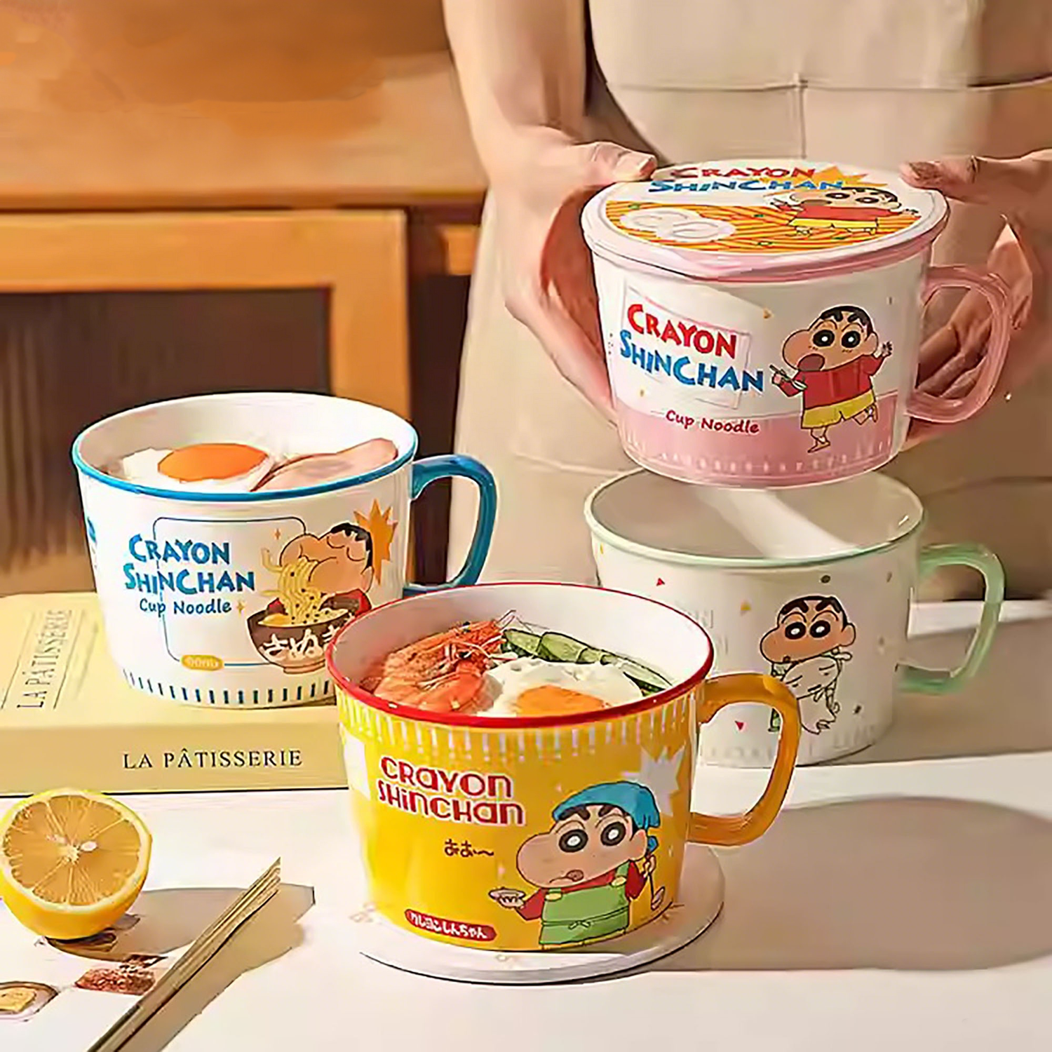 Bol à ramen avec couvercle et motifs Crayon Shin-chan