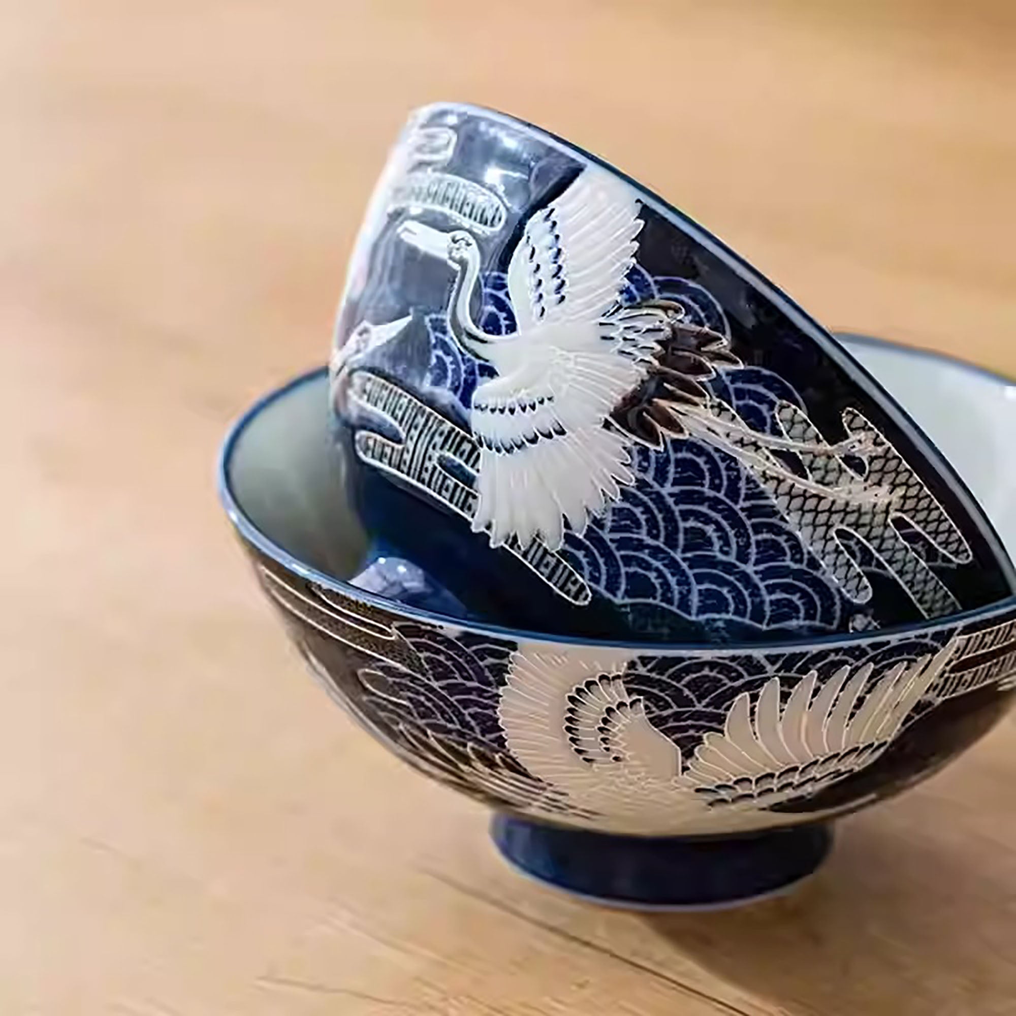 Minoyaki Keramikschale mit Glückskranichmotiv