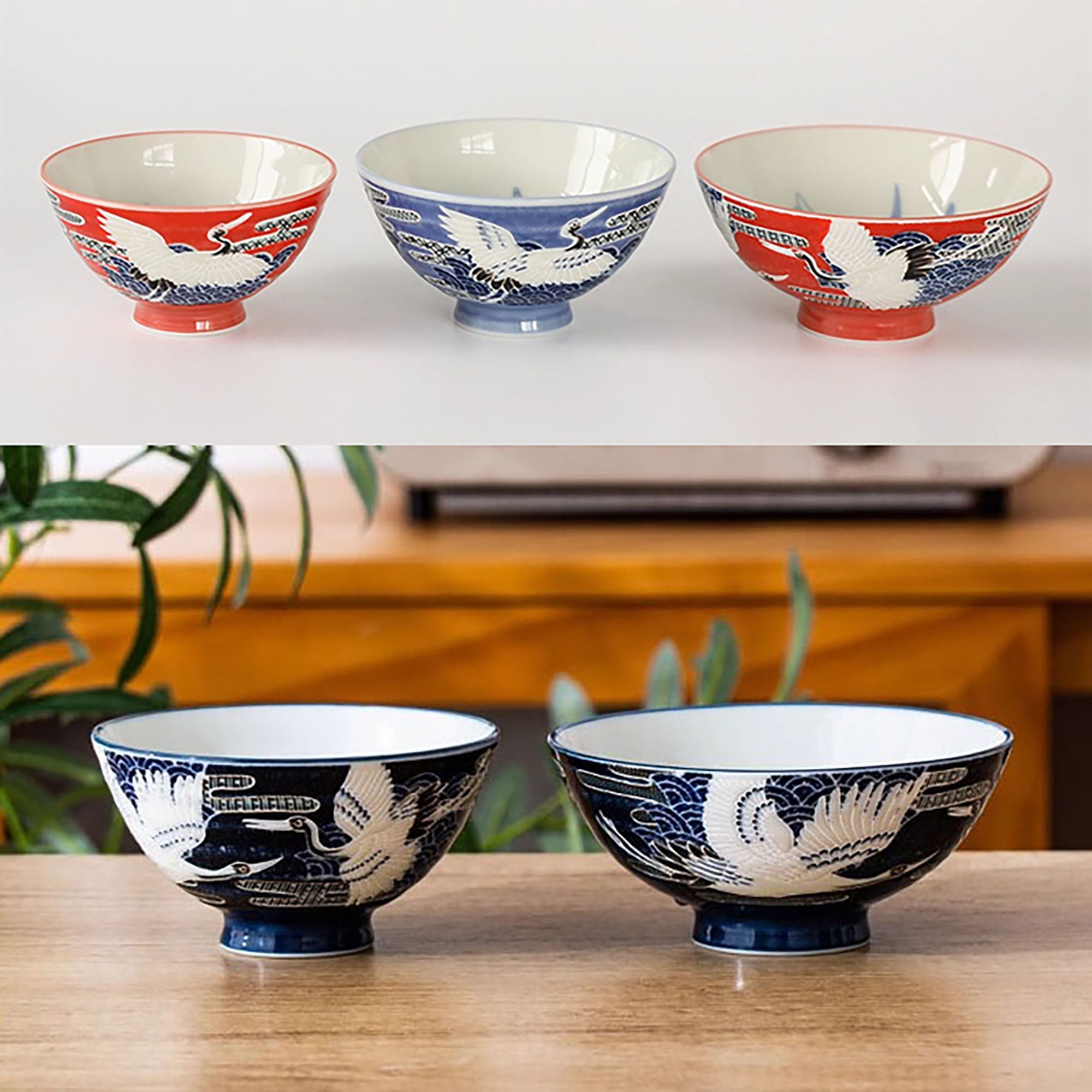 Minoyaki Keramikschale mit Glückskranichmotiv