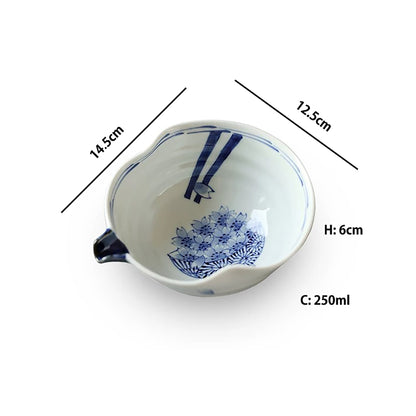 Bol à soupe Arita-yaki en forme de gourde décor sakura bleu