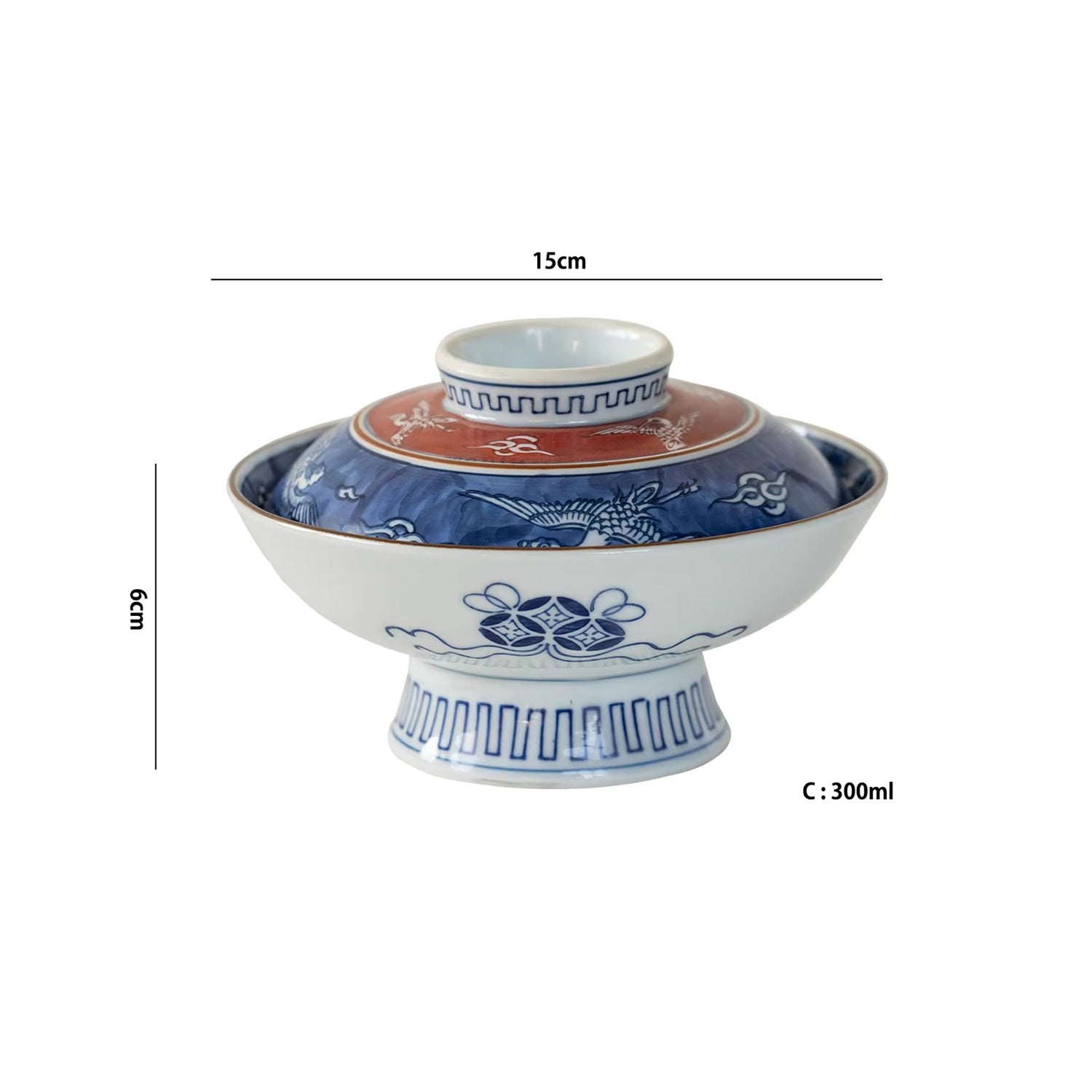 Bol couvert Arita yaki motif grue porte-bonheur