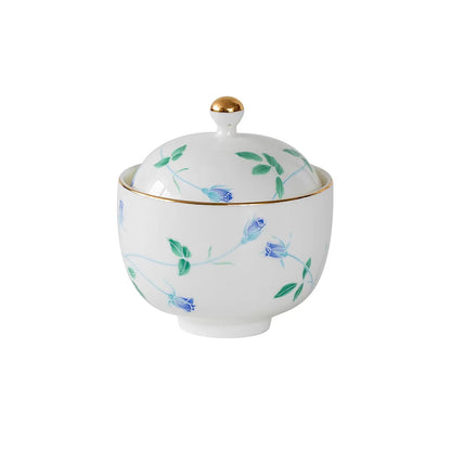 Bol couvert Minoyaki en porcelaine blanche motif rose