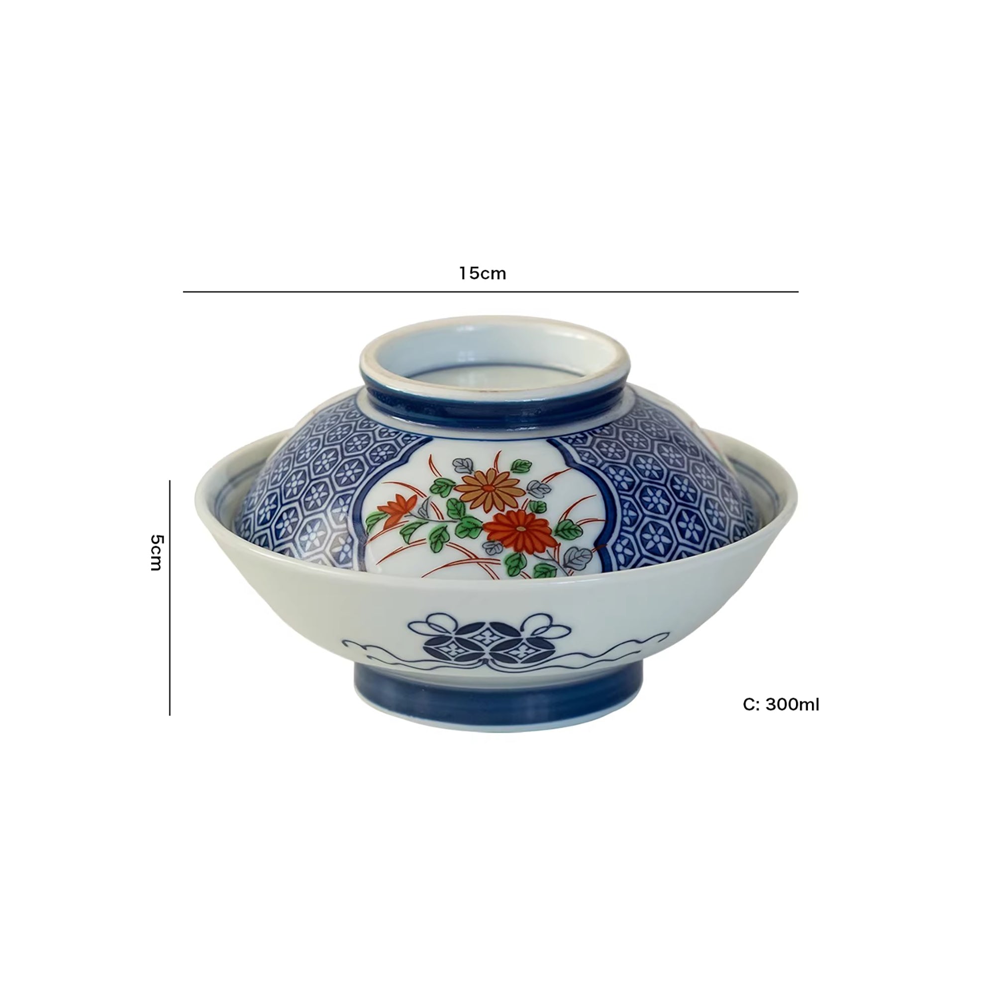 Bol couvert Arita yaki avec fleur porte-bonheur