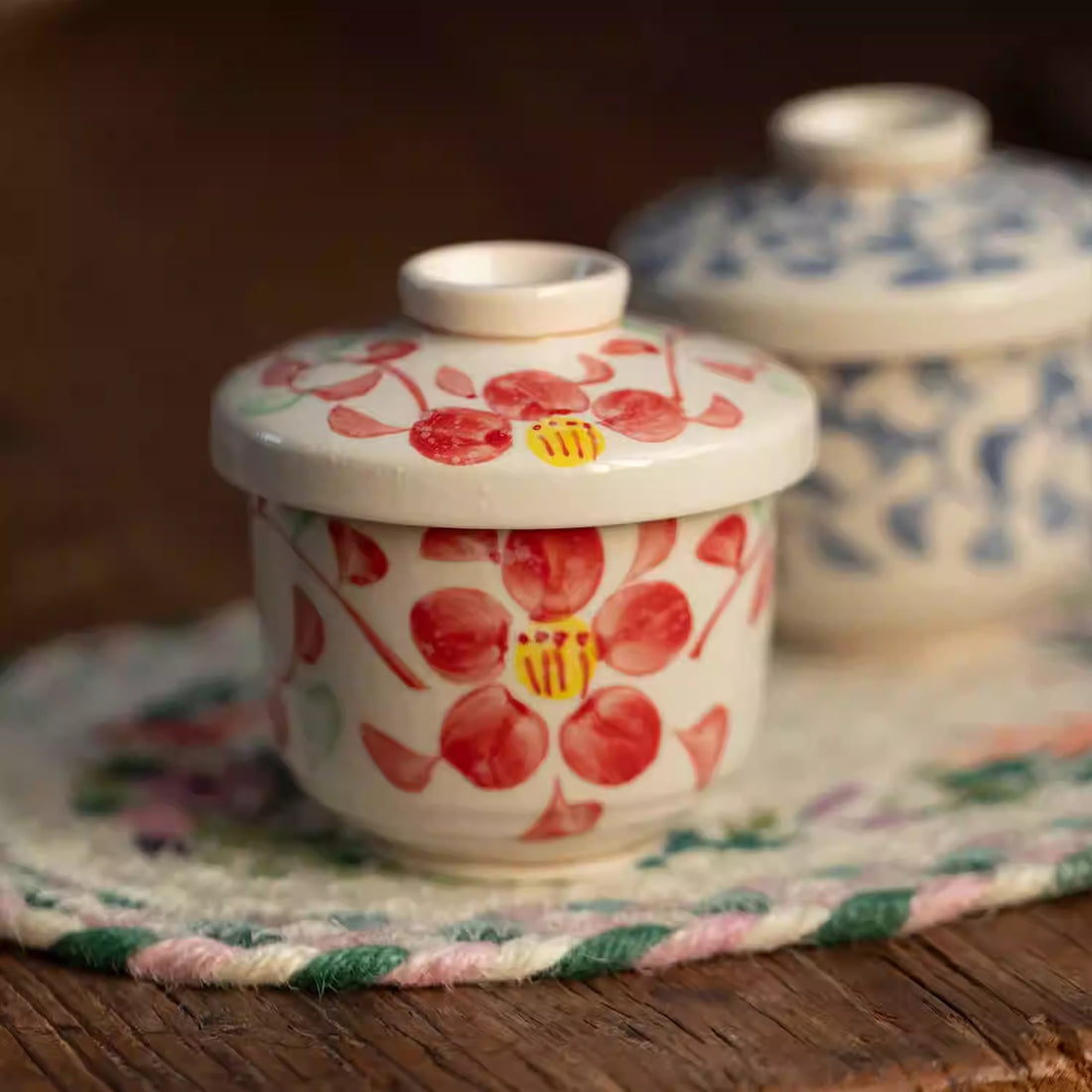 Bol vapeur couvert Minoyaki style champêtre peint à la main