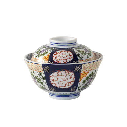 Bol couvert Minoyaki rétro motif fleurs des quatre saisons