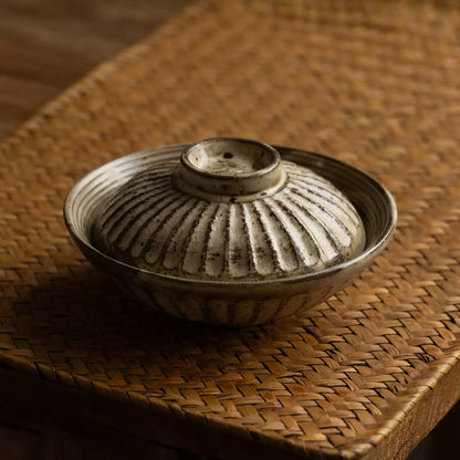 Bol en grès artisanal avec couvercle
