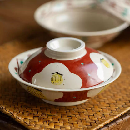 Bol couvert Setoyaki à décor Aka-e