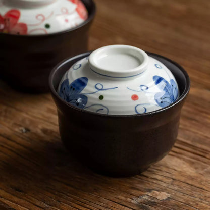 Bol à chawanmushi Setoyaki avec Fleurs de cerisier peintes à la main