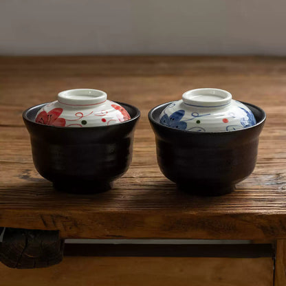 Bol à chawanmushi Setoyaki avec Fleurs de cerisier peintes à la main