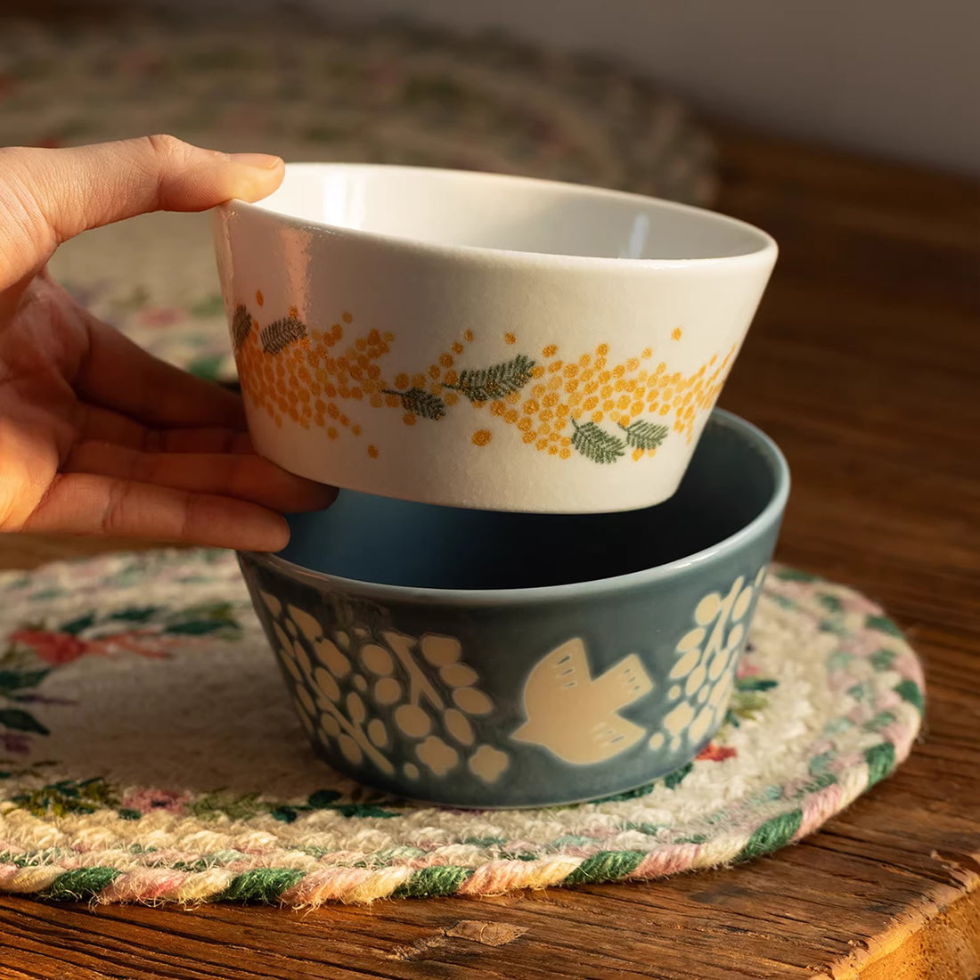 Bol Minoyaki en céramique motif fleurs et oiseaux