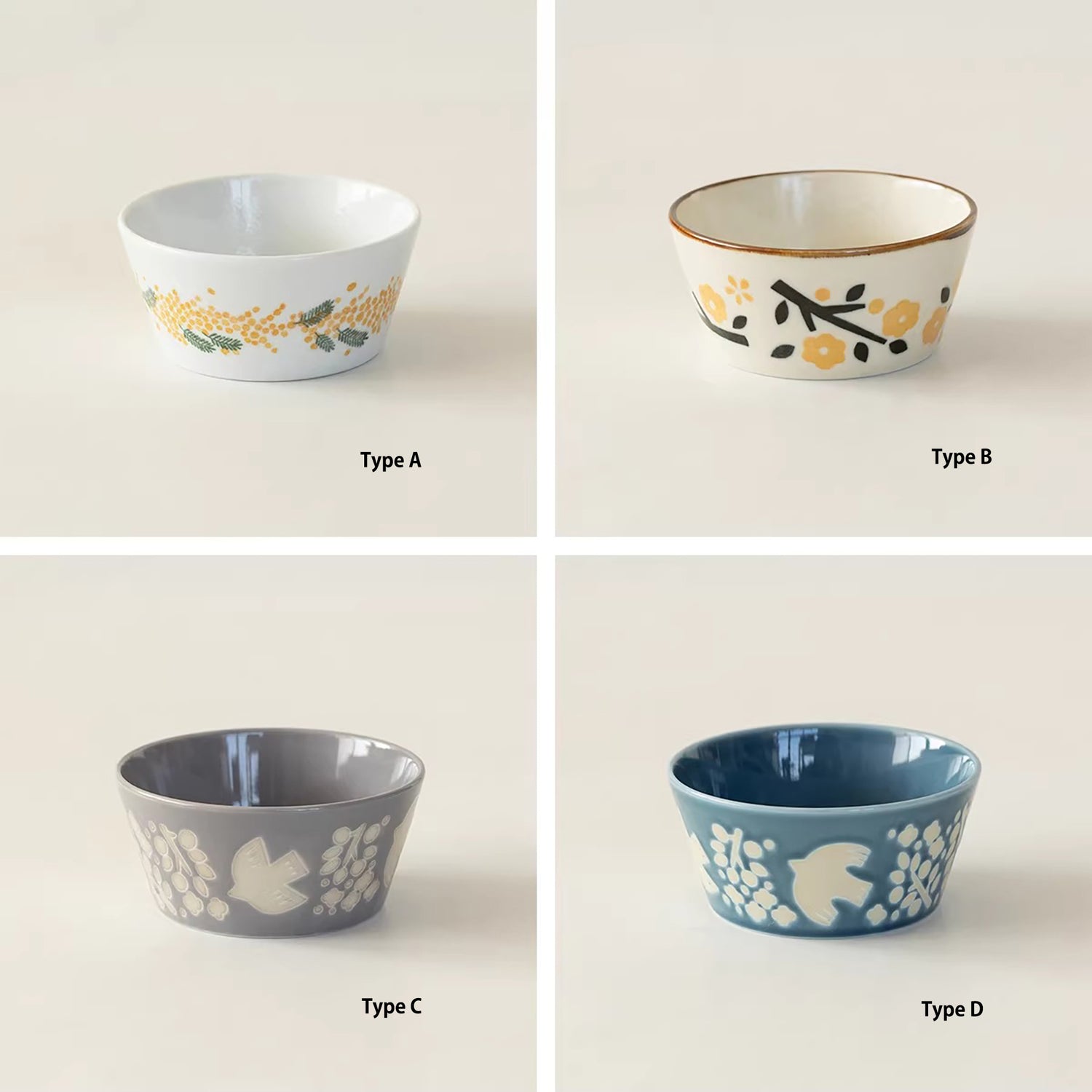Bol Minoyaki en céramique motif fleurs et oiseaux