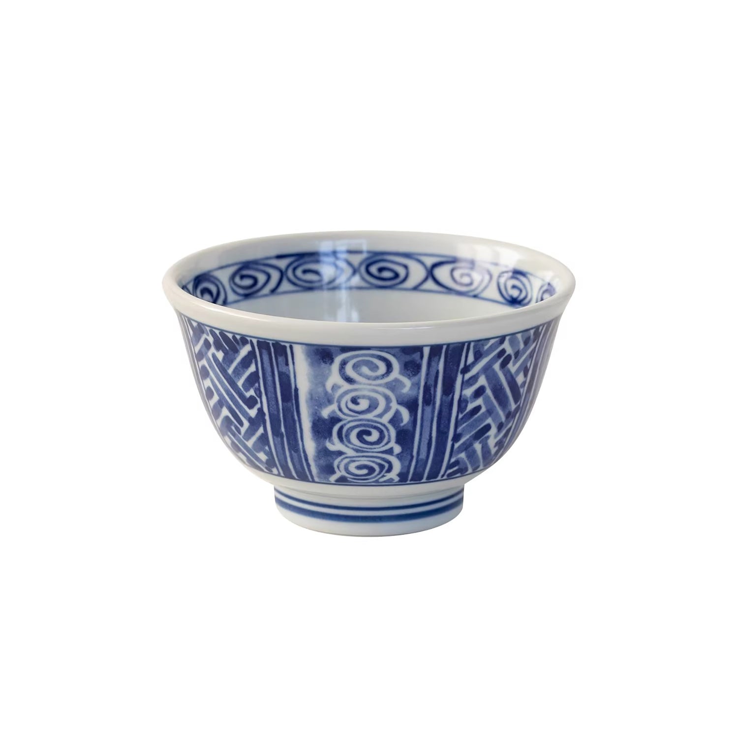 Bol Minoyaki bleu et blanc motif quadrillage