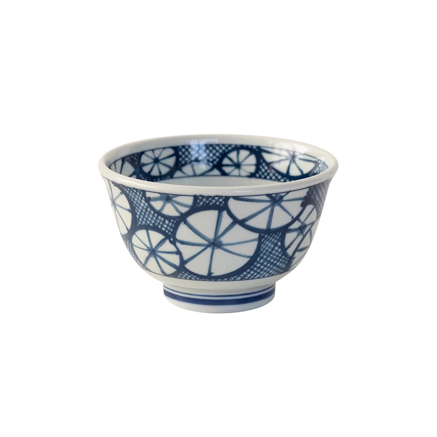 Bol Minoyaki bleu et blanc motif quadrillage