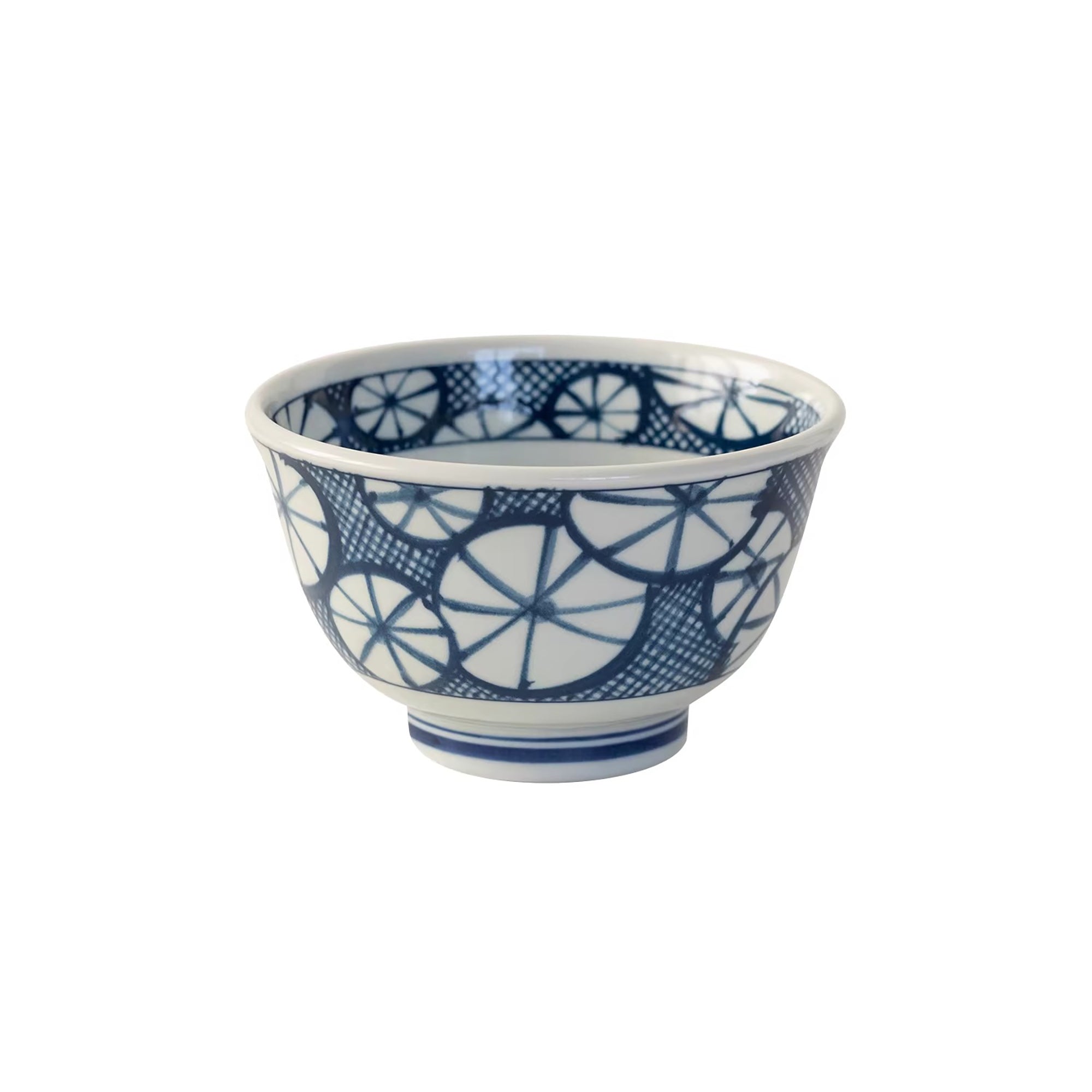 Bol Minoyaki bleu et blanc motif quadrillage