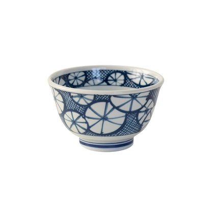 Bol Minoyaki bleu et blanc motif quadrillage