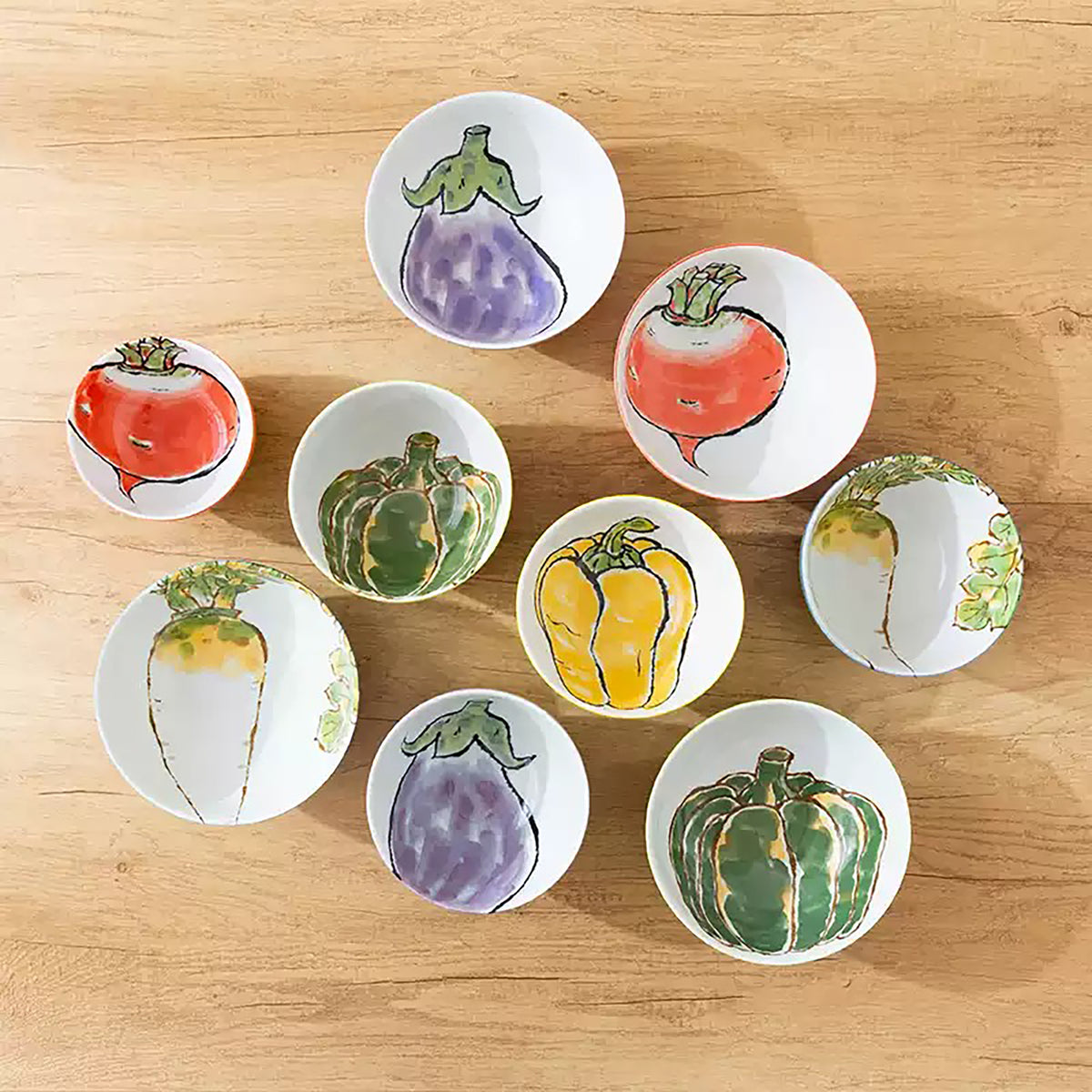 Bol en céramique Minoyaki à motifs de légumes