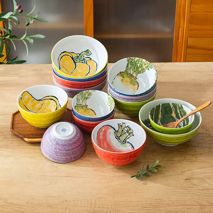 Bol en céramique Minoyaki à motifs de légumes