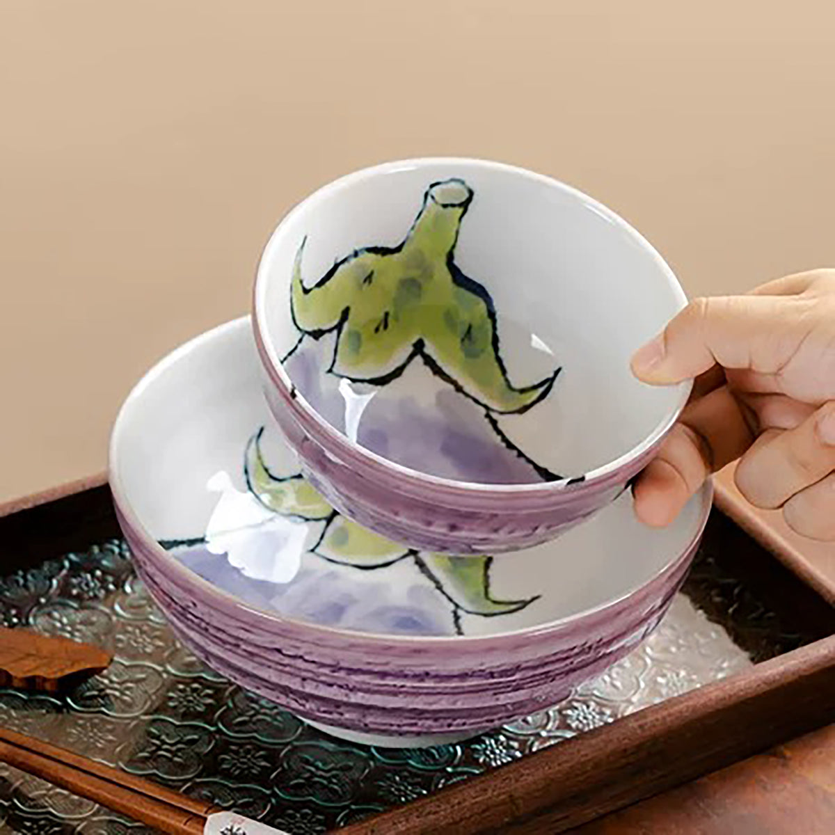Bol en céramique Minoyaki à motifs de légumes