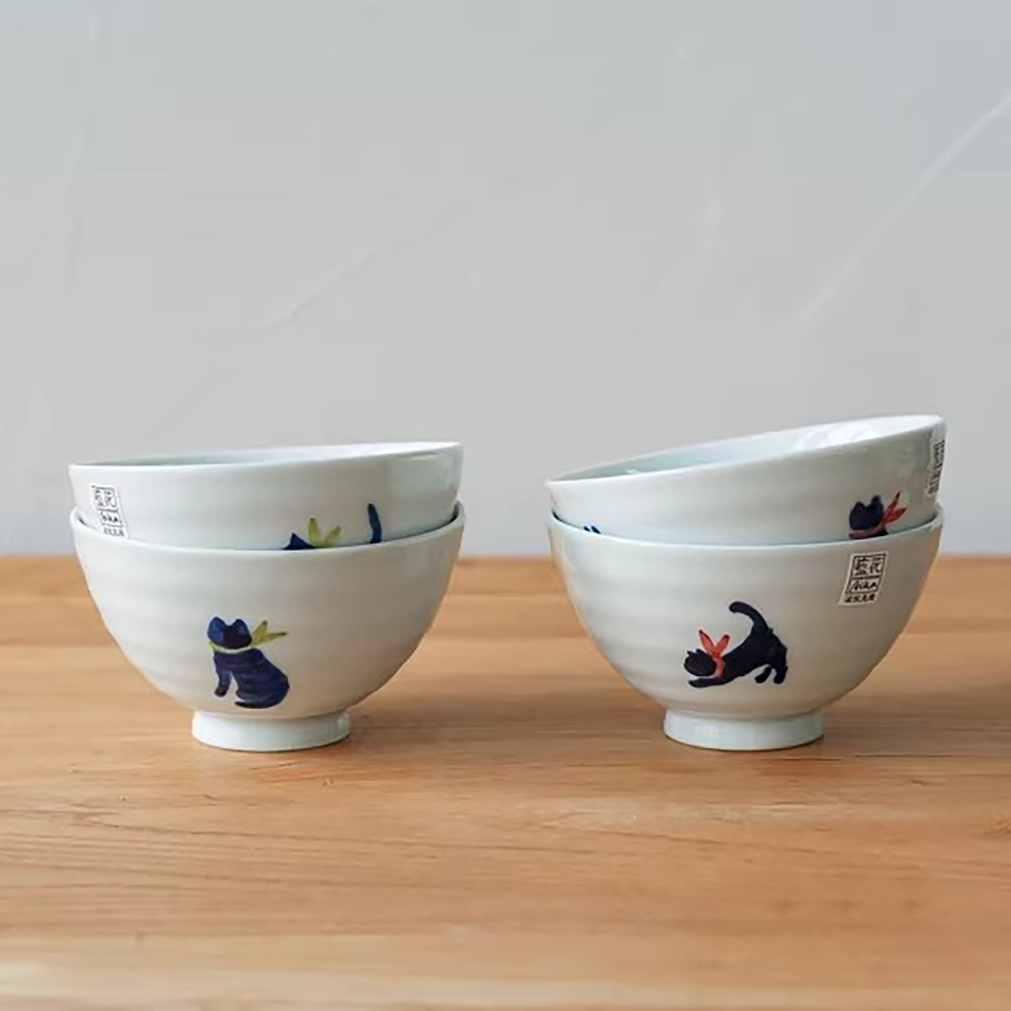 Bol  Mino-yaki motif chat silhouette