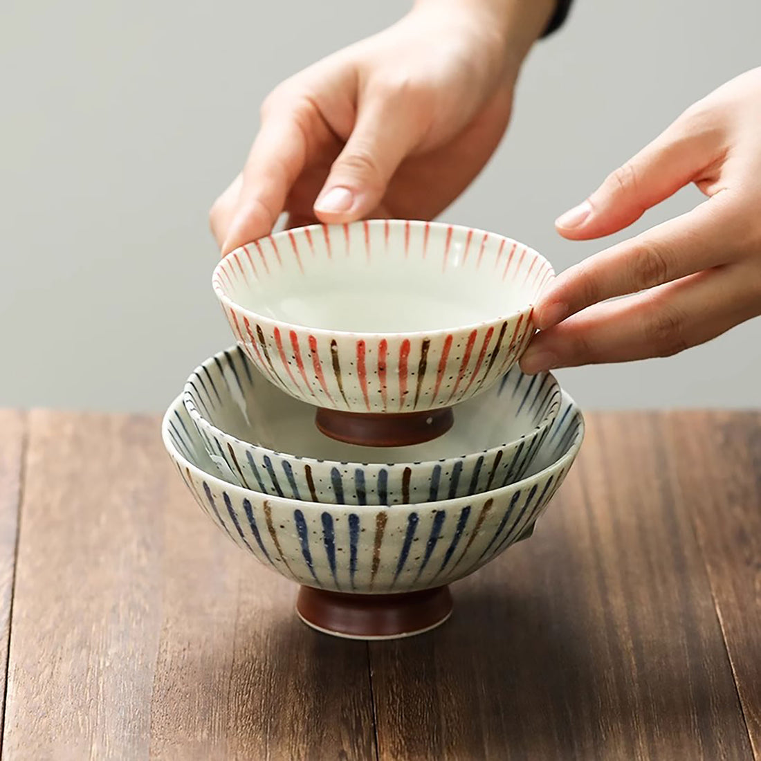 Bol en céramique Minoyaki avec Motif Suji-Tokusa