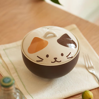 Bol en céramique avec couvercle chat mignon