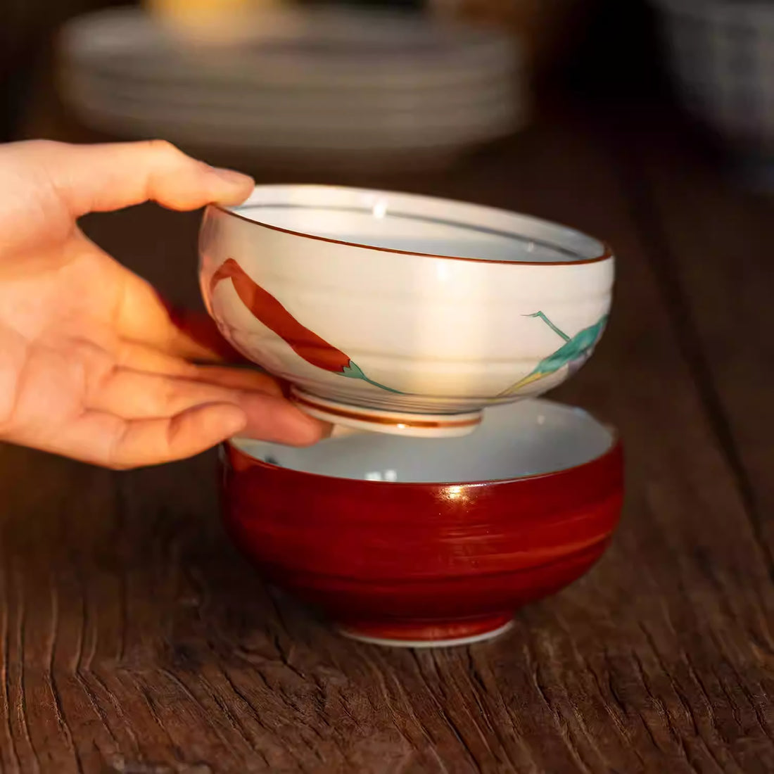 Set de bols ronds Aritayaki bleu et rouge