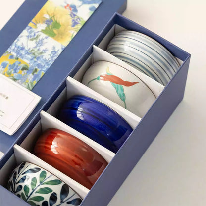 Set de bols ronds Aritayaki bleu et rouge