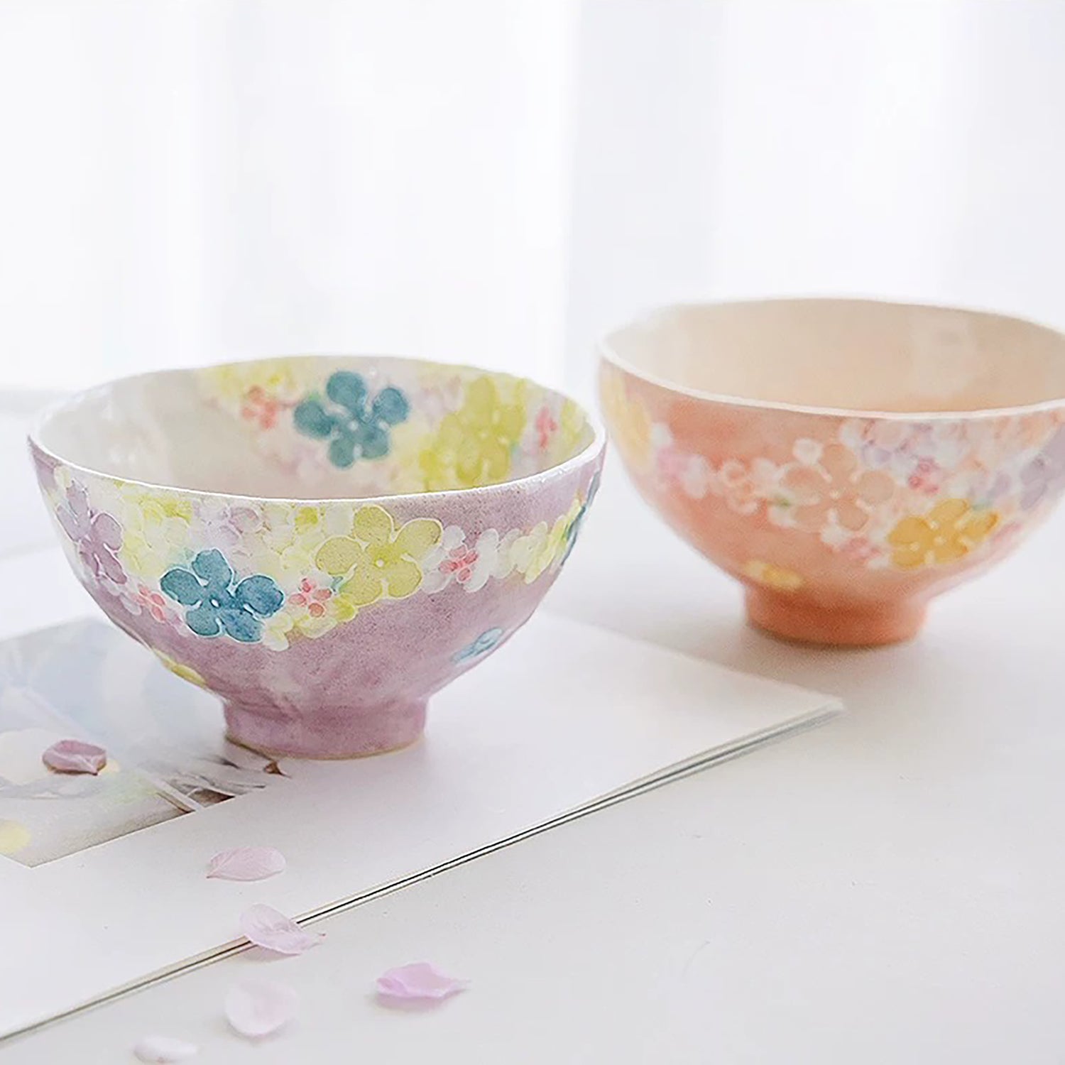 Bol à riz Seto-yaki dégradé floral