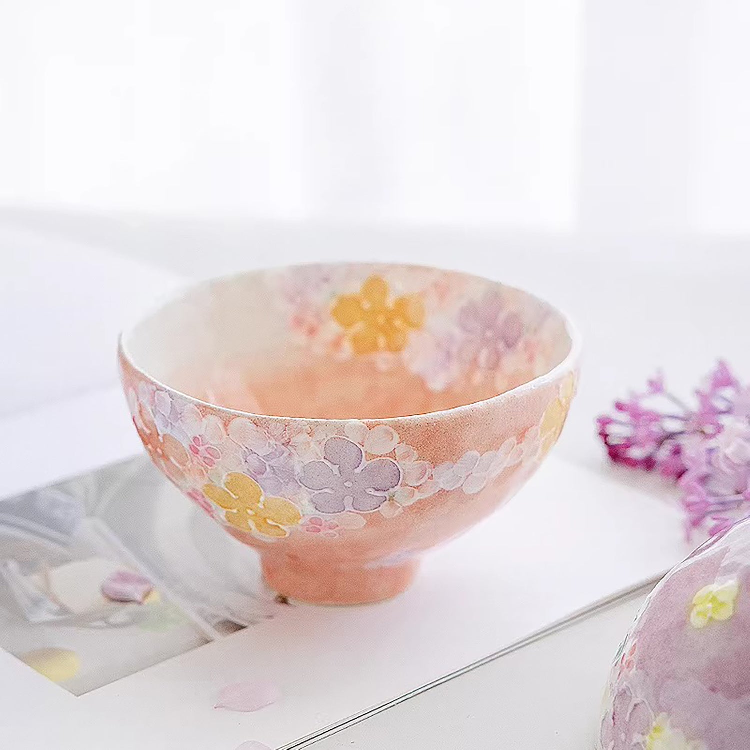 Bol à riz Seto-yaki dégradé floral