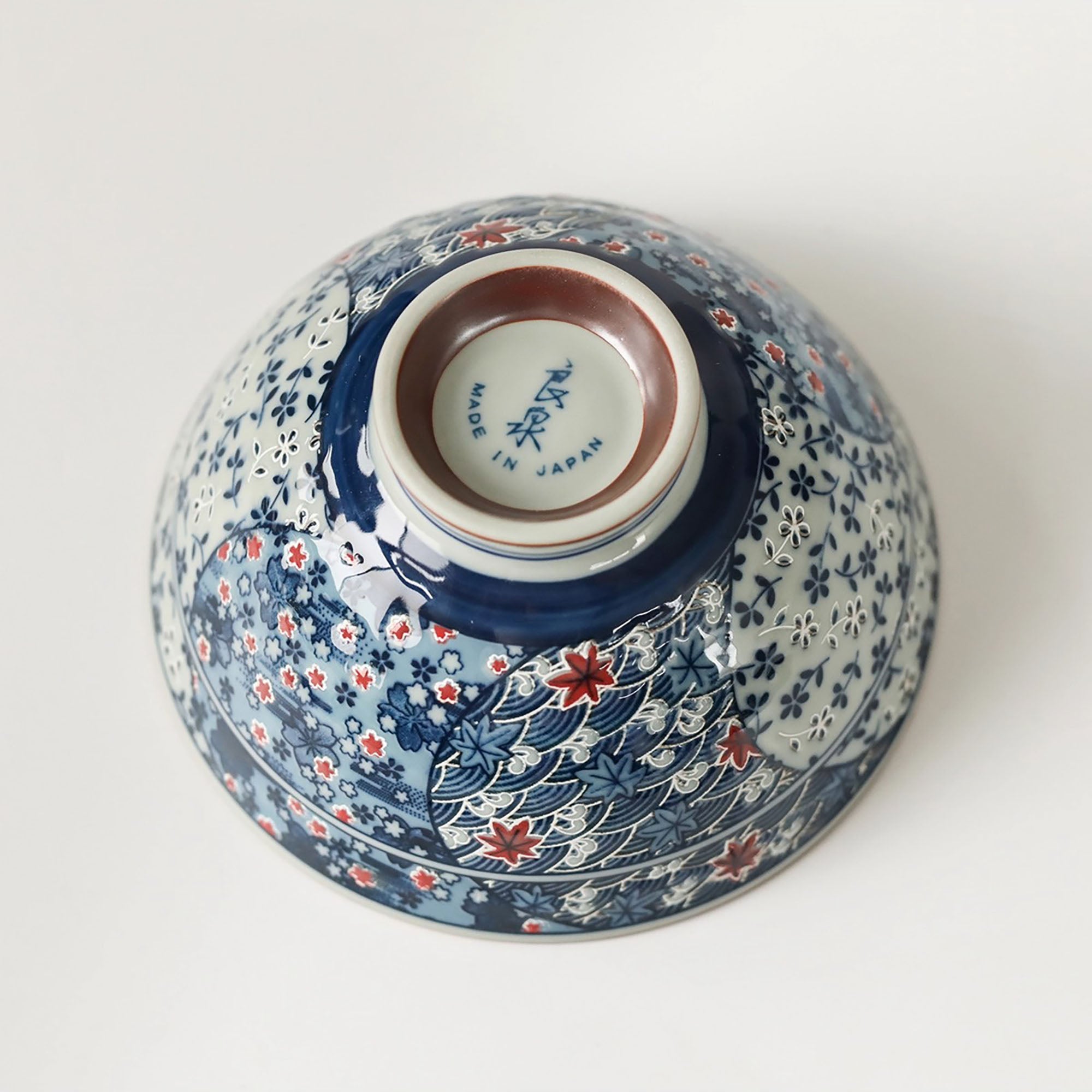 Bol en céramique japonaise Mino-yaki avec motifs sakura &amp; vague