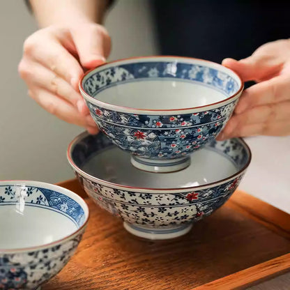 Bol en céramique japonaise Mino-yaki avec motifs sakura &amp; vague