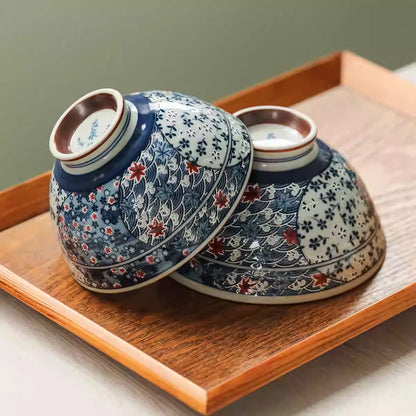 Bol en céramique japonaise Mino-yaki avec motifs sakura &amp; vague