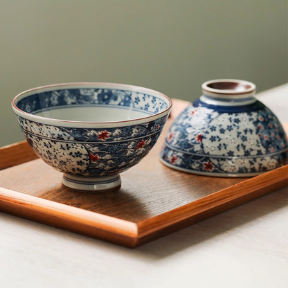 Bol en céramique japonaise Mino-yaki avec motifs sakura &amp; vague